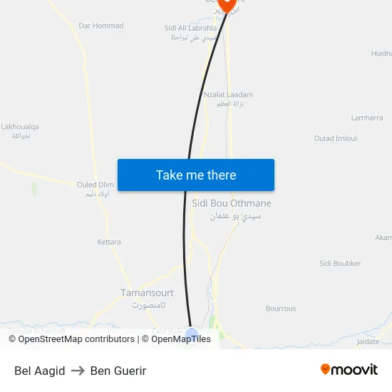 Bel Aagid to Ben Guerir map