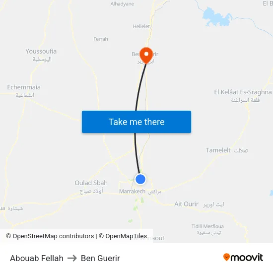 Abouab Fellah to Ben Guerir map