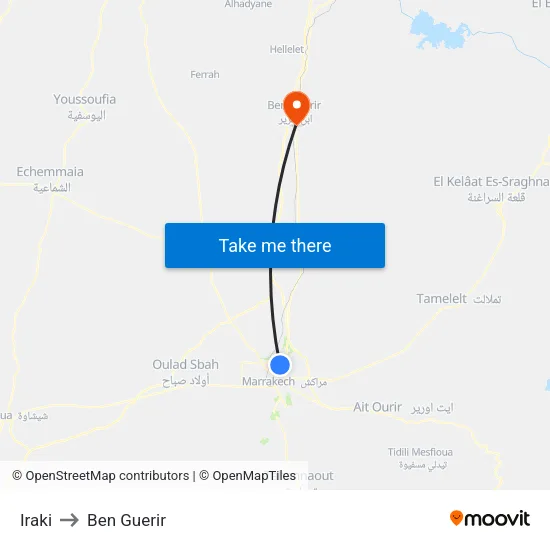 Iraki to Ben Guerir map
