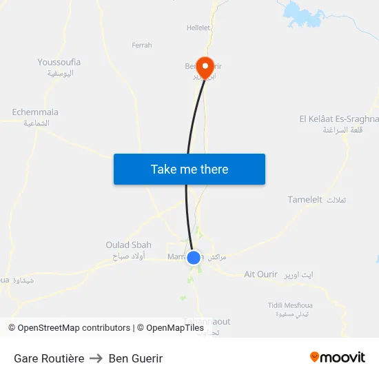 Gare Routière to Ben Guerir map