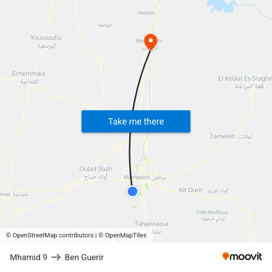Mhamid 9 to Ben Guerir map