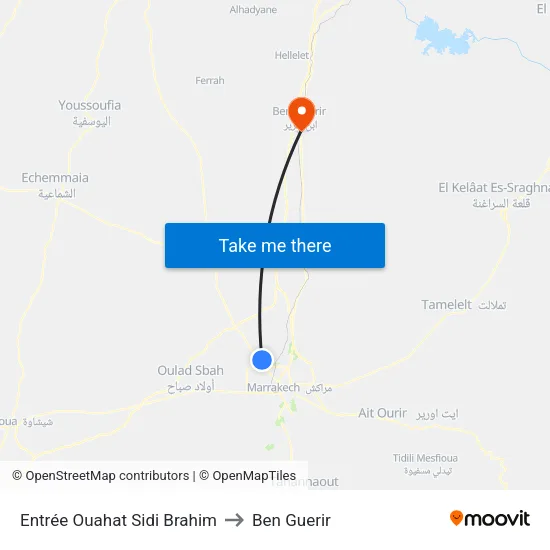 Entrée Ouahat Sidi Brahim to Ben Guerir map