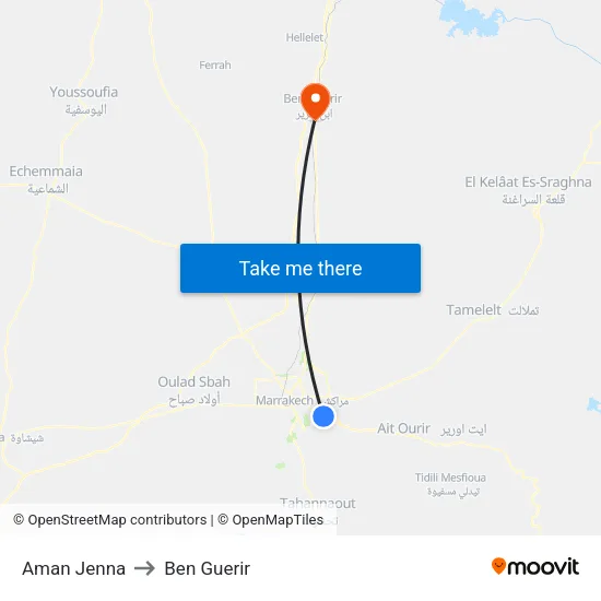 Aman Jenna to Ben Guerir map