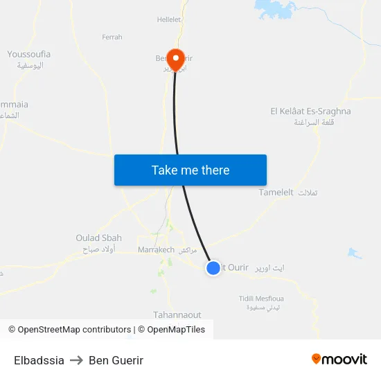 Elbadssia to Ben Guerir map