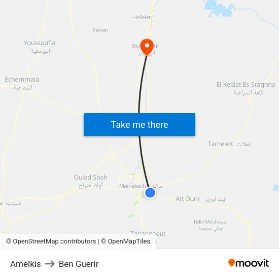 Amelkis to Ben Guerir map