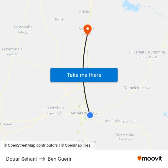 Douar Sefiani to Ben Guerir map