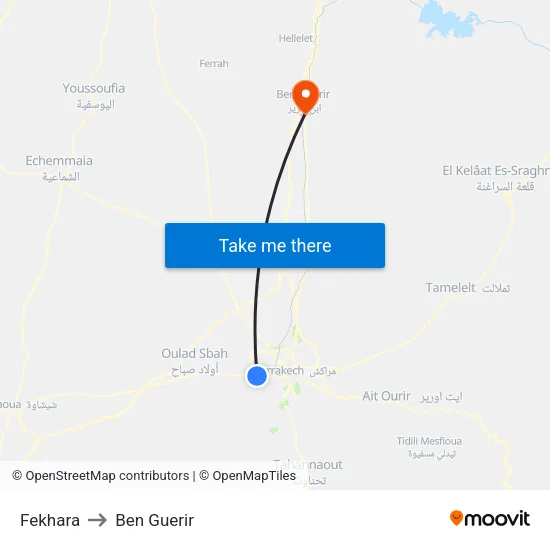 Fekhara to Ben Guerir map
