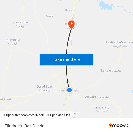 Tikida to Ben Guerir map