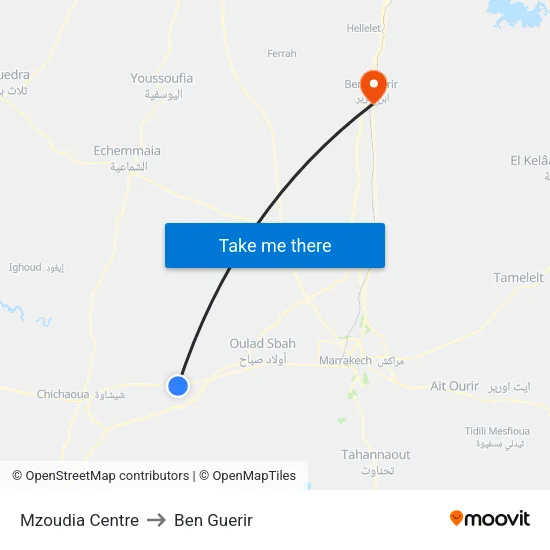 Mzoudia Centre to Ben Guerir map