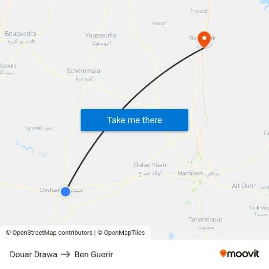 Douar Drawa to Ben Guerir map
