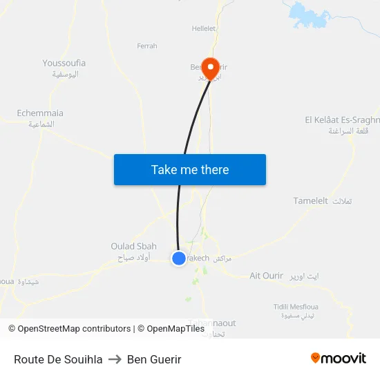 Route De Souihla to Ben Guerir map