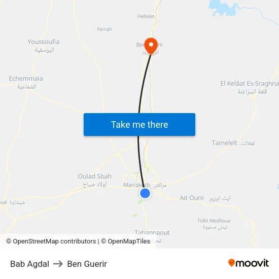 Bab Agdal to Ben Guerir map