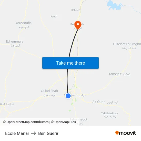 Ecole Manar to Ben Guerir map
