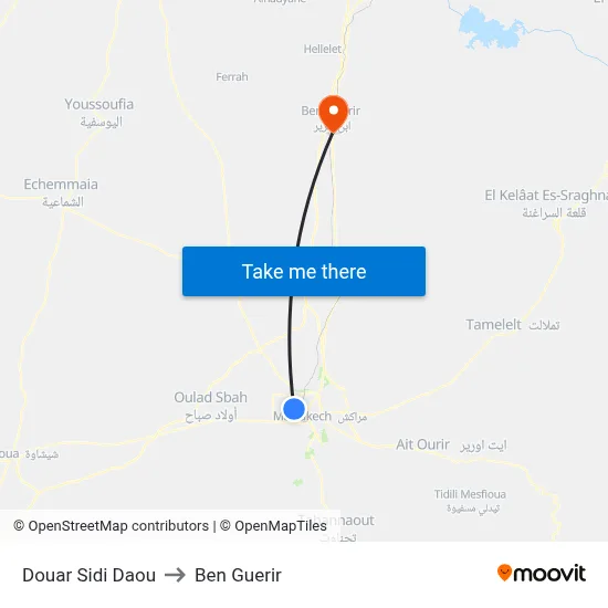Douar Sidi Daou to Ben Guerir map