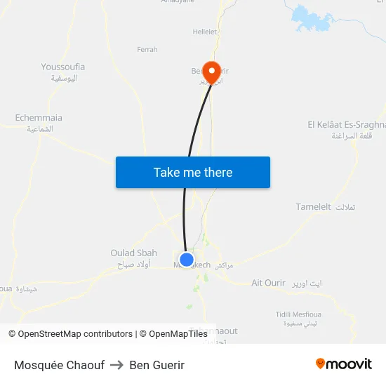Mosquée Chaouf to Ben Guerir map