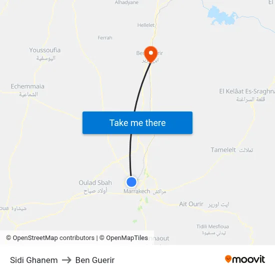 Sidi Ghanem to Ben Guerir map