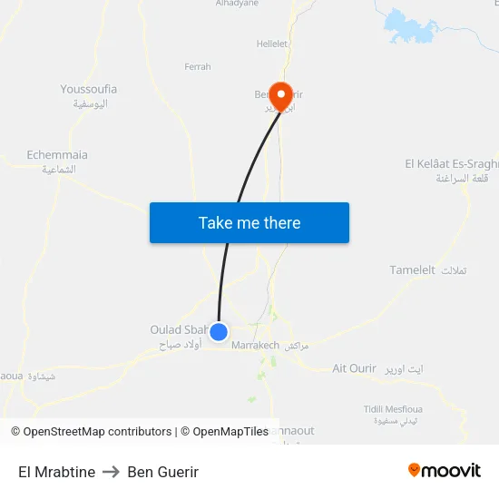 El Mrabtine to Ben Guerir map