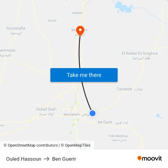 Ouled Hassoun to Ben Guerir map