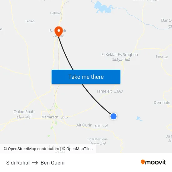Sidi Rahal to Ben Guerir map
