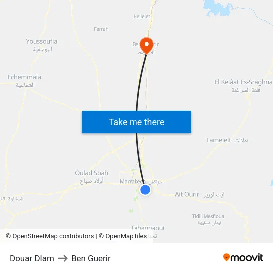 Douar Dlam to Ben Guerir map