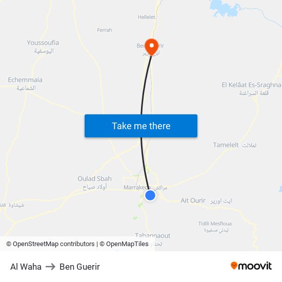 Al Waha to Ben Guerir map