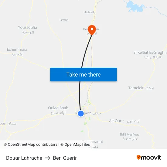Douar Lahrache to Ben Guerir map