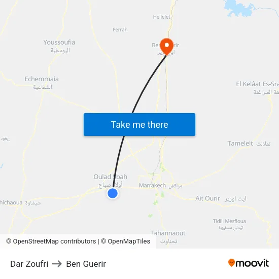 Dar Zoufri to Ben Guerir map