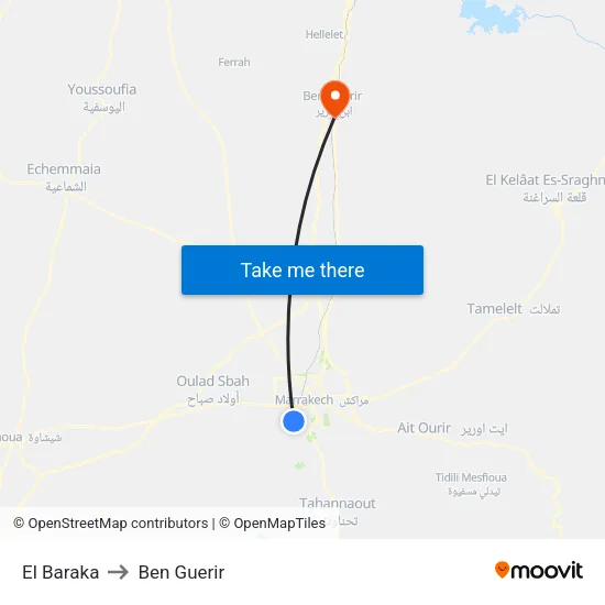 El Baraka to Ben Guerir map