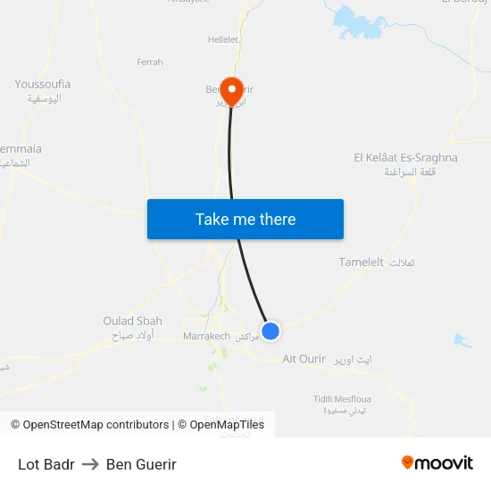 Lot Badr to Ben Guerir map