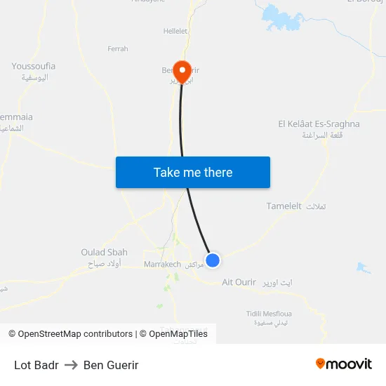Lot Badr to Ben Guerir map