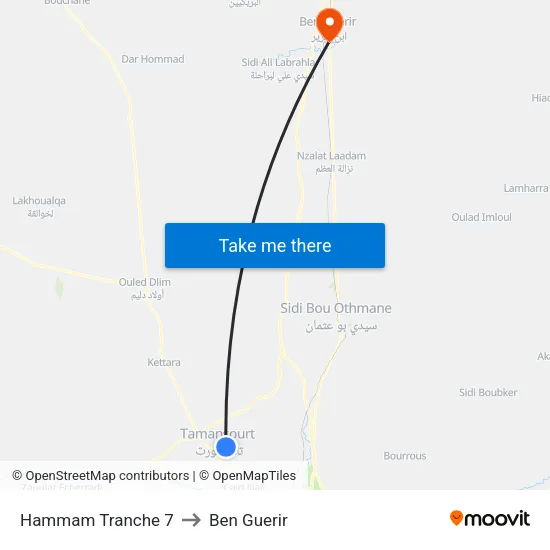 Hammam Tranche 7 to Ben Guerir map