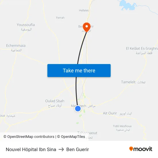 Nouvel Hôpital Ibn Sina to Ben Guerir map