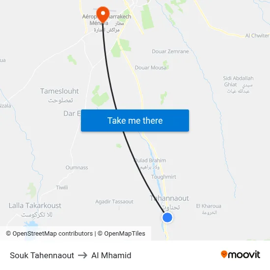 Tahennaout Market to Al Mhamid map