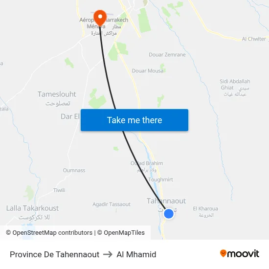 Tahennaout Province to Al Mhamid map