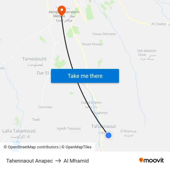 Tahennaout Anapec to Al Mhamid map