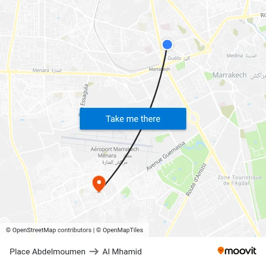 Abdelmoumen Square to Al Mhamid map