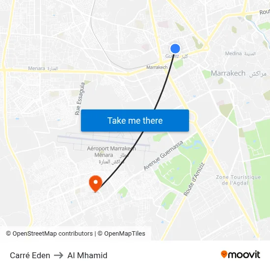 Carré Eden to Al Mhamid map