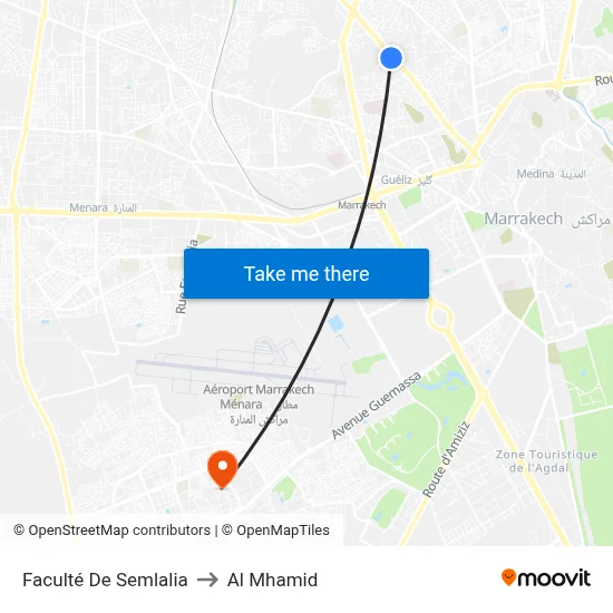 Faculté De Semlalia to Al Mhamid map