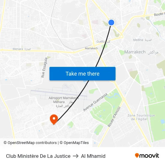 Club Ministère De La Justice to Al Mhamid map