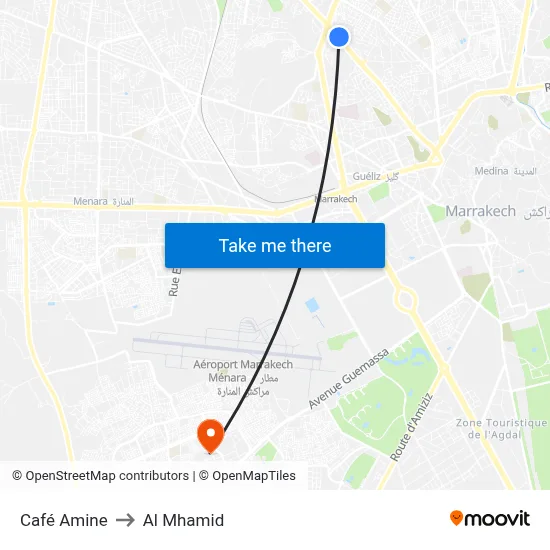 Café Amine to Al Mhamid map