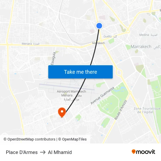 Place D'Armes to Al Mhamid map