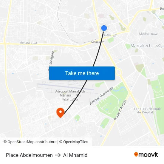 Place Abdelmoumen to Al Mhamid map