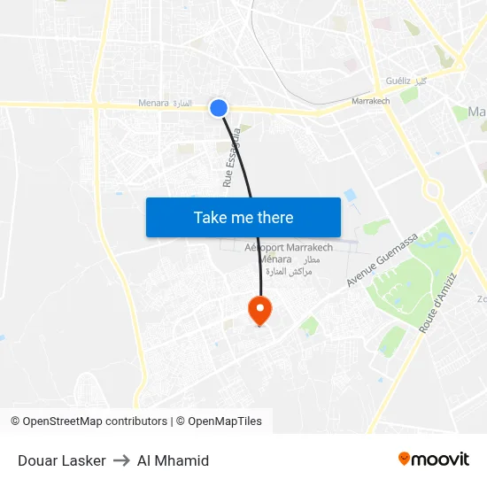 Douar Lasker to Al Mhamid map
