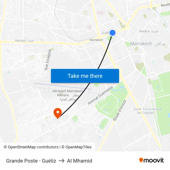 Grande Poste - Guéliz to Al Mhamid map