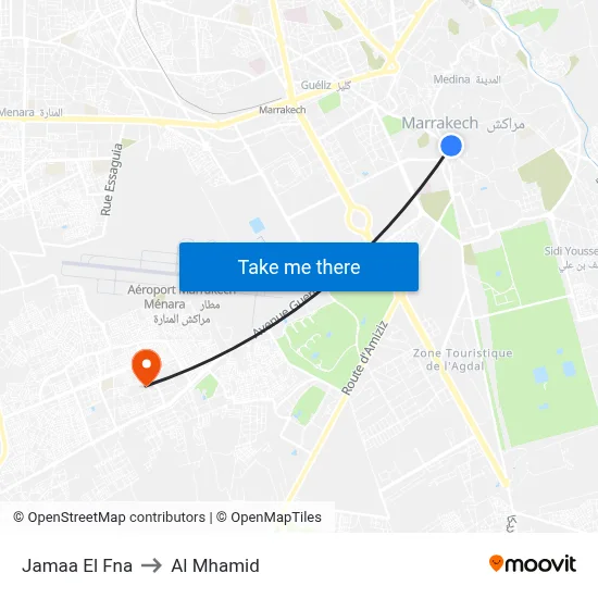 Jamaa El Fna to Al Mhamid map