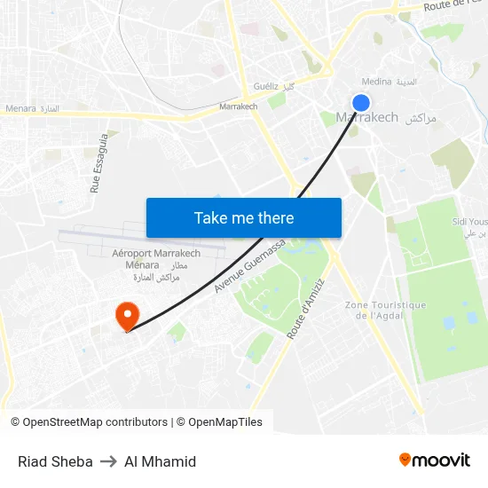Riad Sheba to Al Mhamid map