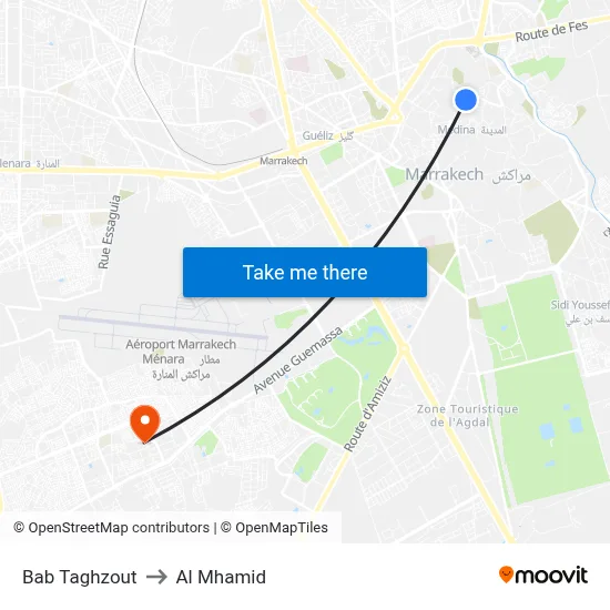 Bab Taghzout to Al Mhamid map