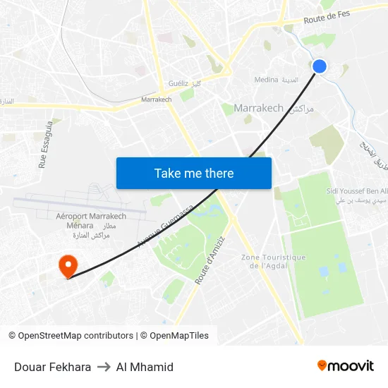 Douar Fekhara to Al Mhamid map