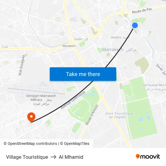 Village Touristique to Al Mhamid map