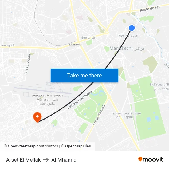 Arset El Mellak to Al Mhamid map